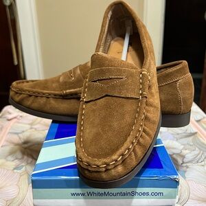 Hazel/Suede traditional penny loafer, slip on, sport tailored flat.